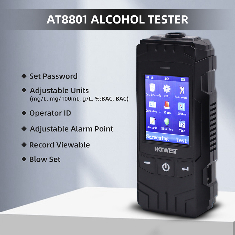 WG8801 Professional Breathalyzer Pump Suction Alcohol Tester Electrochemical Sensor 0-2mg/L Accuracy Gas Analyzer for Road